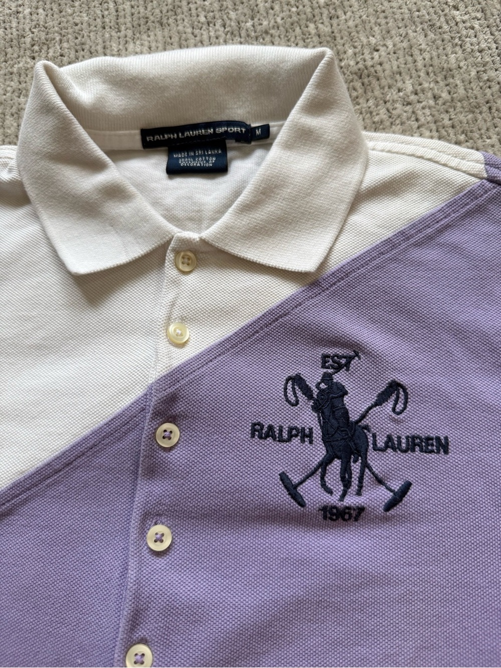 Vintage Ralph Lauren Sport Lavender Ivory Colorblock Polo Shirt Women’s M